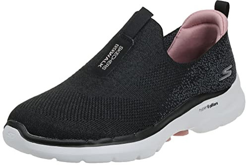 Skechers Go Walk 6 Glimmering, Scarpe da ginnastica Donna, Tessuto Nero Con Finiture Rosa, 40.5 EU