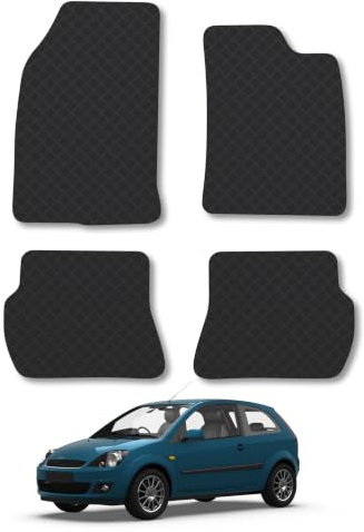 Fits Ford Fiesta (2002-2008) 3mm Rubber Car Floor Mats | Tailored Fit Carpet Floor Mats non Slip Black Trim Full Coverage Compatible Accessory Front Rear Anti Slip