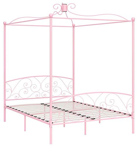 Tidyard Himmelbett Gestell Schlafzimmerbett Bettrahmen Metallbett Bettgestell Bett Bettrahmen für Schlafzimmer Rosa Metall 160 x 200 cm
