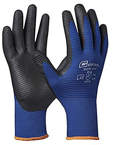 Gebol Super Grip | Arbeitshandschuhe mit abweisender Nitril-Beschichtung gegen Öle & Wasser | Nitrilhandschuhe mit gerilltem Trägergewebe | Für Herren | Größe L (Gr 9) | Blau-Schwarz | 1 Paar