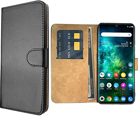 SDTEK Custodia Compatible con TCL 10 PRO, Pelle Case Libro Portafoglio Magnete Folio Flip Cover Pouch (Nero)