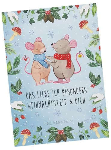 Mr. & Mrs. Panda Postkarte Mäuse Weihnachten - Geschenk, Einladungskarte, Einladung, Weihnachtsdeko, Einladung Geburtstag, Nikolaus, Ansichtskarte,