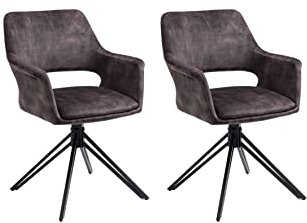 byLIVING Esszimmerstuhl 2er Set Estelle/Vintage-Samt anthrazit/Gestell Metall schwarz/Sitzschale 360° drehbar/Esszimmerstuhl/Wohnzimmerstuhl/B 57, H 83,5 T 61, cm