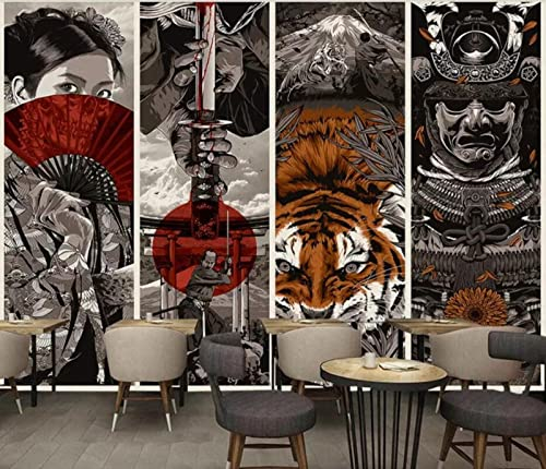 TANYANG Benutzerdefinierte 3D-Handgemalte Japanische Samurai-Geisha-Hintergrund-Wanddekorations-Tapeten-Wandbilder 350Cm(W)×245Cm(H)