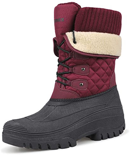 Knixmax Outdoor Winterstiefel Damen Warm Gefütterte Schneestiefel Winterschuhe mit wasserdichtem Obermaterial und rutschfesten Sohlen Geeignet für die Schneesaison im Winter Wein EU37