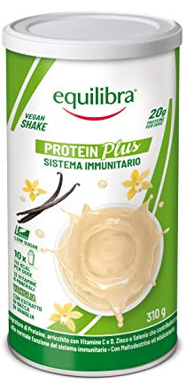 Equilibra Integratori Alimentari, Protein Plus Vaniglia, Vegan Shake Sistema Immunitario, 13 Vitamine e 6 Minerali, Low sugar, High protein, con Maltodestrine, Proteine in Polvere da 310 g, 10 Dosi