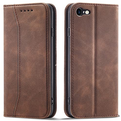 OKZone Cover per iPhone SE 2020/iPhone 8/iPhone 7 (4,7 Pollici),Custodia Flip Pelle Portafoglio Magnetica Libro [Slot Schede], Silicone TPU Bumper Wallet Supporto Cover, Antiurto [Kickstand] (Marrone)