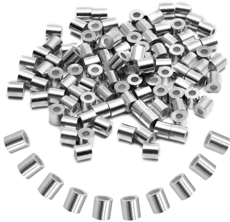 Piutouyar Aluminum Crimping Loop Sleeve, 1/16 inch (1.5mm) Wire Rope Stop Sleeve, Cable Ferrule, Wire Rope Crimping Sleeve(100 Pcs)