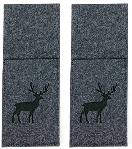 heimtexland ® Tischdeko Filz Bestecktasche abwaschbar Landhaus Tischdekoration Besteckhalter 10x25 Typ847 Anthrazit - Hirsch 2er Pack