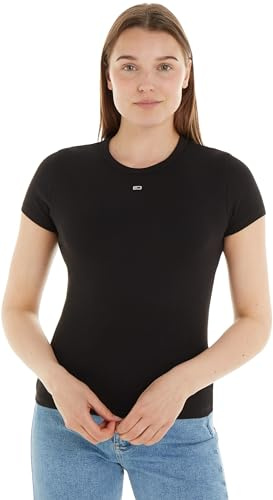 Tommy Jeans Damen Tjw Slim Essential Rib Ext Dw0dw17383 Langarmhemd, Schwarz, XL EU