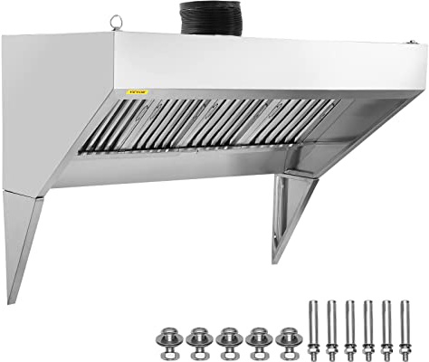 VEVOR Campana extractora comercial de 8 pies para camión de alimentos, capó de remolque de acero inoxidable 201 con 4 rejillas de filtro de aceite extraíbles en forma de U, campana de ventilación