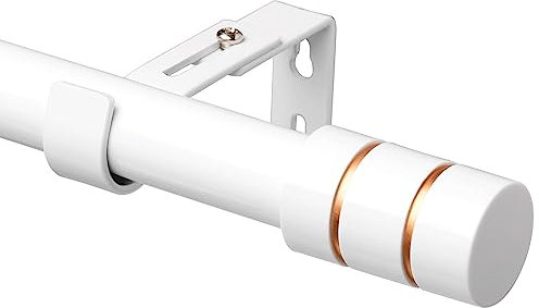 Ausziehbar Vorhangstange, Gardinenstange mit Zylindrisch Endstück für Wohnzimmer und Schlafzimmer Fenster, 64-337cm, Weiß (2.5 cm Durchmesser)