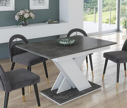 Furneo Tavolo 02 – Modern Extendable Dining Table Only, 120–160 cm, Grey Marble Effect Finish