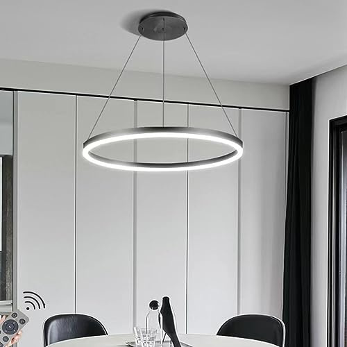 LED-Pendelleuchte Modern Dimmbar Hängeleuchte Ring Kreis Hängelampe Esstisch Pendellampe Aluminium Kronleuchter Decke Hänge Lampe Für,Kücheninsel,Wohnzimmer,Color : Schwarz ,Größe : 1 ring/100CM/58W