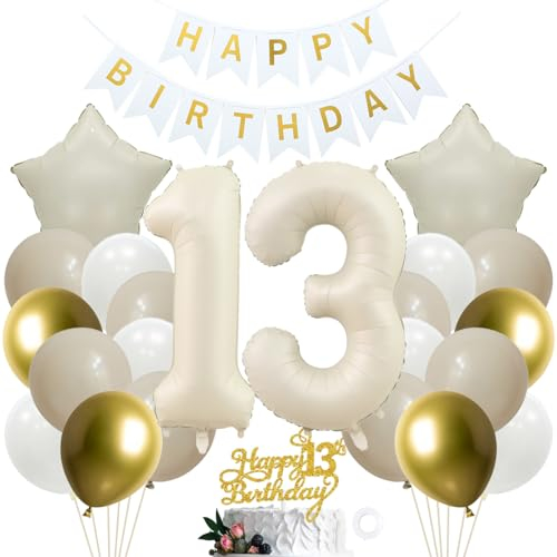 SNOWZAN 13. Geburtstag Deko fr Mdchen und Jungen - Goldene Party Deko mit Kuchen Toppern fr den 13. Geburtstag