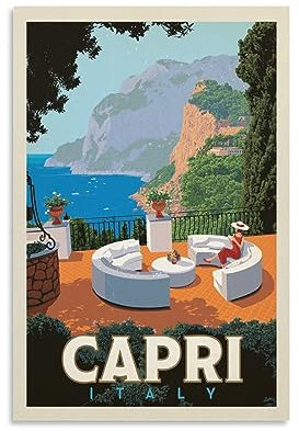 Poster mit Weltreise, Retro-Stil, Italien, Capri, Kunst, Wandmalerei, Leinwand, Poster, moderne Schlafzimmer-Dekoration, 60 x 90 cm