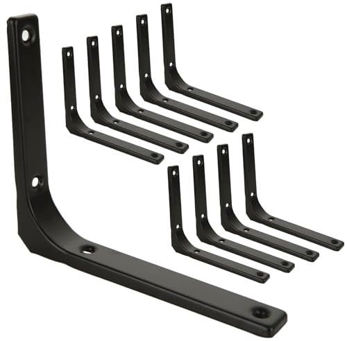 STARVAST 10 Pcs Equerre Etagere Murale Noir, Equerre Metal 150mm x 125mm, Equerre Charge Lourde Support Etagere Murale Pour Deco Murale Cuisine Industrielle Montage Mural Avec Vis et Ancres