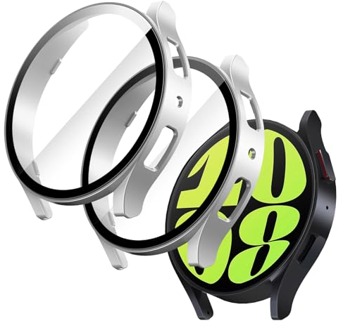 JETech Case with Screen Protector for Samsung Galaxy Watch 6 44mm, Overall Protective Cover, Built-in Tempered Glass Film High Sensitivity, 2 Pack (Silver)