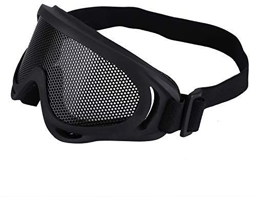 Gafas Tácticas de Malla, Lentes Ajustables de Airsoft para Caza, Casco de Media Cara (Negro)