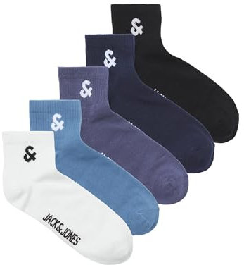 JACK & JONES Herren Jacmilo Short Tennis Socks 5 Pack Kurzsocken, Navy Blazer/Pack:Vintage indigo - Coronet blue - White - Black, Einheitsgröße