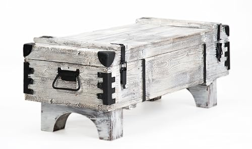 Truhe Kiste Couchtisch, weißer Retro-Beistelltisch, großer Stauraum, rustikaler Stil, Länge 97 cm