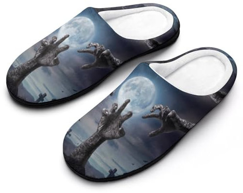 Zombie Hand in Halloween Night Womens Cotton Slippers Winter Warm Home Slippers Non-Slip Bedroom Shoes 9-10(40-41)