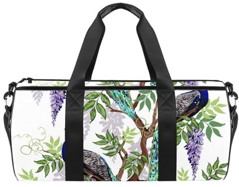 Sporttasche, Retro-Pfau auf Baum, Sporttasche, Fitness, Workout, Reisetasche, Handtasche, Ausrüstungstasche für Damen und Herren, mehrfarbig, 17.7x9x9 inches