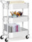 MISSLO Utility Cart 3 Tier Rolling Cart with Wheels and Handle, Under Desk 27 Height Small Metal Storage Trolley Organizer Rack Shelf, Mobile Book Art Cart for Office, Kitchen, Bathroom (White)