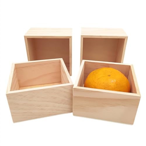 Anktily Confezione da 4 scatole portaoggetti in legno grezzo, piccole scatole quadrate in legno naturale rustico, per la decorazione della casa
