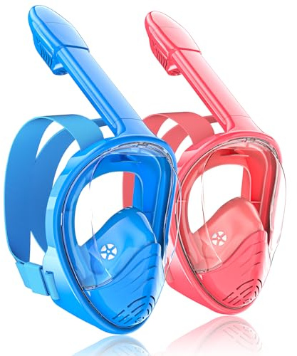 QingSong Maschera da snorkeling per bambini, set per snorkeling con supporto per fotocamera, vista panoramica a 180 gradi, attrezzatura per snorkeling, anti-appannamento e anti-perdite