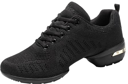 Damen Tanzschuhe Jazz Tanzsneaker Leicht Atmungsaktiv Sportschuhe Walkingschuhe Tanzen Fitness Yoga Schwarz39