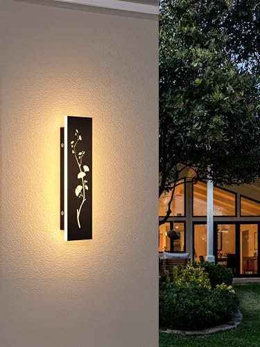 LED Wandlampe Aussen Lange Wandleuchte Ginkgo Wandlampe Schwarz Lang Ip65 Wasserdicht 3000k 12W Aluminium Villa Wandleuchte Für Gärten Terrassen Wohnzimmer Innen Wandleuchten Außenleuchte,30CM