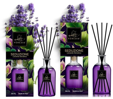 Lady Venezia - Profumatore per Ambienti - Diffusore Profumo Ambiente - Profumatore per Ambienti Bastoncini - Profumo Ambiente Lavanda - Formato 250 ml x 2 – Formato Convenienza