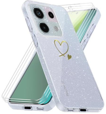 Coque Pour Xiaomi Redmi Note 13 Pro 5G / Poco X6 5G (Pas pour 4G), Transparent étui à Paillettes Souple TPU Étui avec 3 Pièces Verre Trempé Film Protection Écran Pour Xiaomi Redmi Note 13 Pro 5G