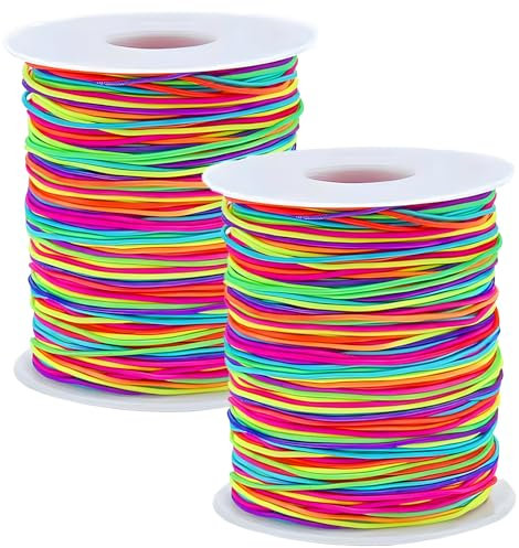 Elastische Faden Perlenschnur Gummiband, Schmuckherstellung Schnur Gummikordel, Regenbogen Farbe Stretch Schnur Bastelschnur Perlen Kordel für DIY Schmuck (2p-1.5mm/65M)