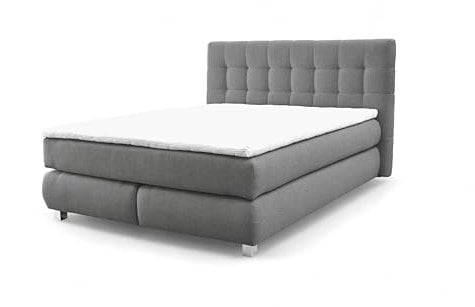 FURNISTAR Echtes Boxspringbett Blake mit Pocketmatratze und Bonellmatratze Familienbett mit Topper und Taschenmatratze Bett mit 2 Matratzen Polsterbett Schlafzimmer (180x200, Grau)