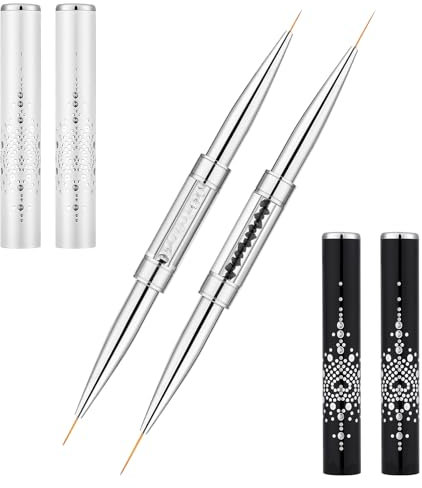 2pcs Fine Liner Brush for Nails Gel French Tip, Hard Gel Nail Brush, Dual-Ended Nail Design Brushes Nail Art Striping Brushes 7/11/15/21mm, Professional French Manicure Detail Drawing Polish Brush
