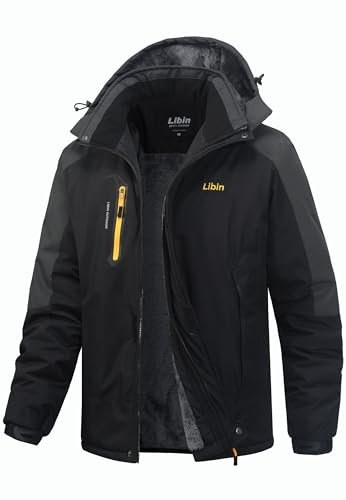 Libin Skijacke Herren Warme Winterjacke Funktionsjacke Winter Snowboardjacke Softshelljacke Outdoorjacke Wasserdicht Atmungsaktiv Wanderjacke Snowboard Jacke Männer Schwarz und Grau XL