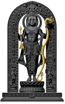 artwork 55 creations Shree Ram Lalla Car Dashboard Murti In Ayodhya Mandir Ramlalla Temple Idol For Pooja Shree Ramlalla Ayodha Murti Colour Black & Golden For Gift Office Temple Diwali Pooja - 6In ch