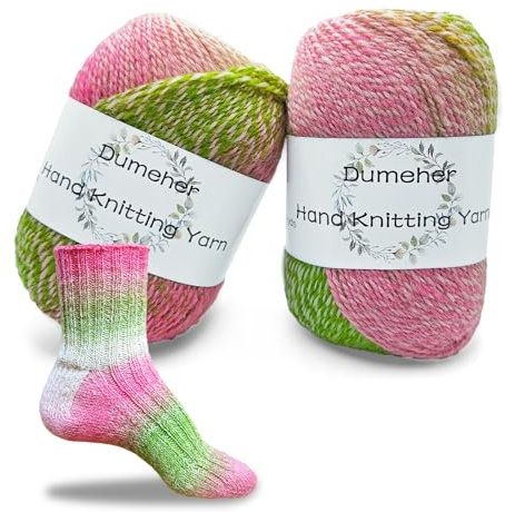 Dumeher Sockenwolle 2 Stücke Sockengarn mit Farbverlauf Handstrickgarn aus 80% Schurwolle, 20% Nylon, 50g 200m Garn, Wolle zum Stricken & Häkeln, Lotus Rosa