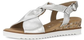 Gabor Damen Keilsandalen, Frauen Sandalen,Leichte Mehrweite (G),Sommerschuhe,Freizeitschuhe,offene Schuhe,Silber(KDes/offwh),39 EU / 6 UK