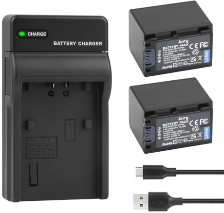 2X NP-FV70 NP-FV70A Batterie de Rechange et Chargeur Double Compatible avec Sony DCR-SR88/SR15/SX21/SX44/SX45/SX63/SX65/SX83/SX85,FDR-AX100,HDR-CX150/CX155/CX160/CX190 caméra