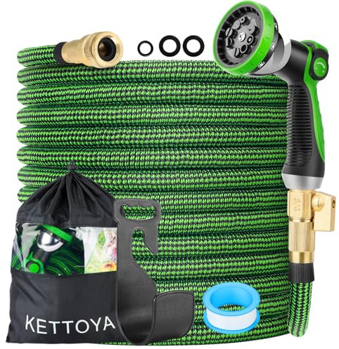 KETTOYA 150FT Expandable Garden Hose, Flexible Water Hose with 10-Pattern Spray Nozzle, Leak-Proof Retractable Heavy Duty Hose Pipe, 4-Layer Latex Core, Durable 3750D, Male Valve Connector, Kink-Free