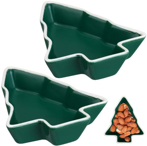 DOITOOL Piatto da Portata in Ceramica per Albero di Natale - Vassoio da Servizio Natalizio a Forma di Albero di Natale per Decorazione da Tavolo per Snack, Salse, Biscotti (Verde)