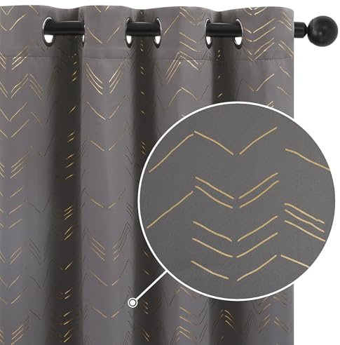 Deconovo Verdunkelungsvorhänge mit Ösen Blickdichte Gardinen Wohnzimmer Dicke Thermovorhänge Kälteschutz Thermogardine mit Linienmuster, 138x140 cm(HöhexBreite), Dunkelgrau, 2er Set