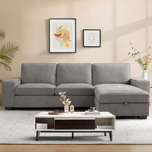 MEROUS Convertible Sektional Sofa Couch mit Chaise Lagerung, Moderne L-förmige Reversible Design, komfortable Chenille Stoff, abnehmbare Kissenbezüge USB Typ-C Ports für Wohnzimmer (Light Gray)