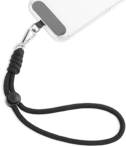 HJZHII Chaîne de téléphone portable courte universelle - Dragonne réglable - Cordon de téléphone portable - Cordon réglable pour poignet - Anti-perte - Avec patch ultra fin, Noir , 1