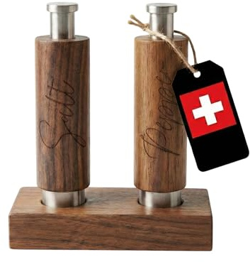 PAVLOVA’S Schweizer Pfeffer- und Salzmühlen Set aus Walnussholz – Einhand-Mühlen mit Keramikmahlwerk – Natürlich geölt – Nachfüllbar – Ablage & Geschenkbox – 10 Jahre Garantie – Limitierte Edition