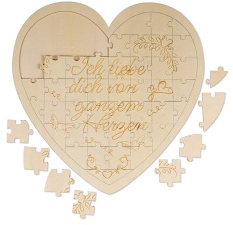 Relaxdays Herzpuzzle, Holz, Gravur, Ich Liebe Dich von ganzem Herzen, 49 Teile, Geschenk, Romantisches Holzpuzzle, Natur