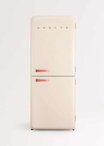 CREATE / RETRO FRIDGE FRIDGE COMBI 185 TERRACOTA/Kombi-Kühlschrank mit Gefrierfach 401L in Cremeweiß, Griff Terrakotta / 190W, No Frost System, 3 Ablagen, 2 Schubladen, 70x65x185 cm